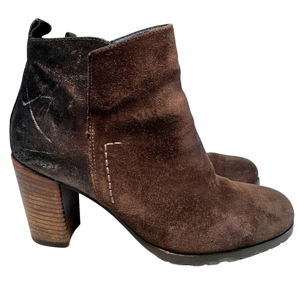 Paul Green Womens Shoes Size 6 Metallic Leather Rockin Ankle Booties Suede Brown